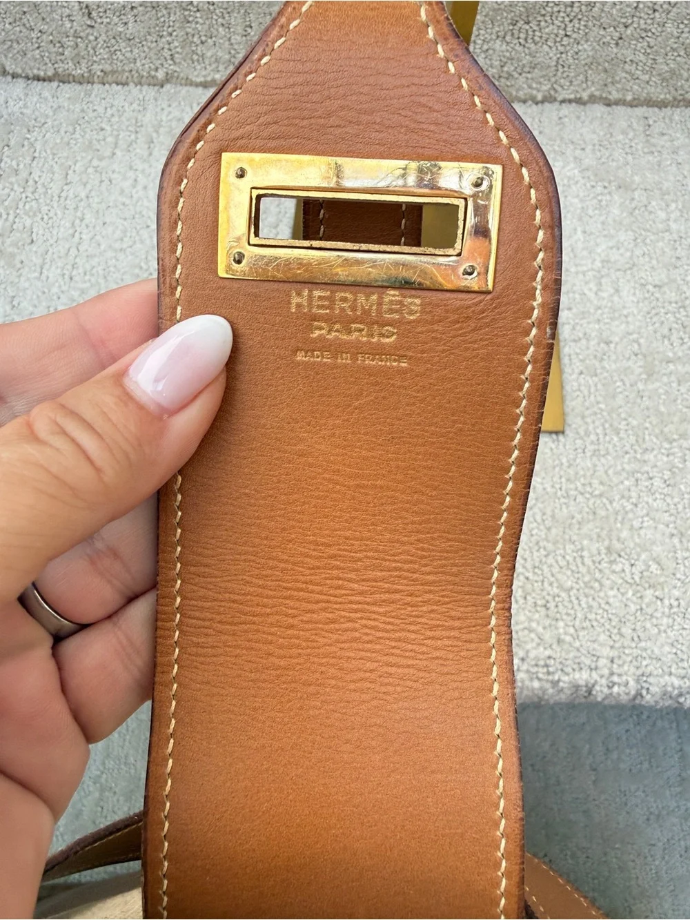 Hermes Tan & Cream Canvas Leather Messenger Tote